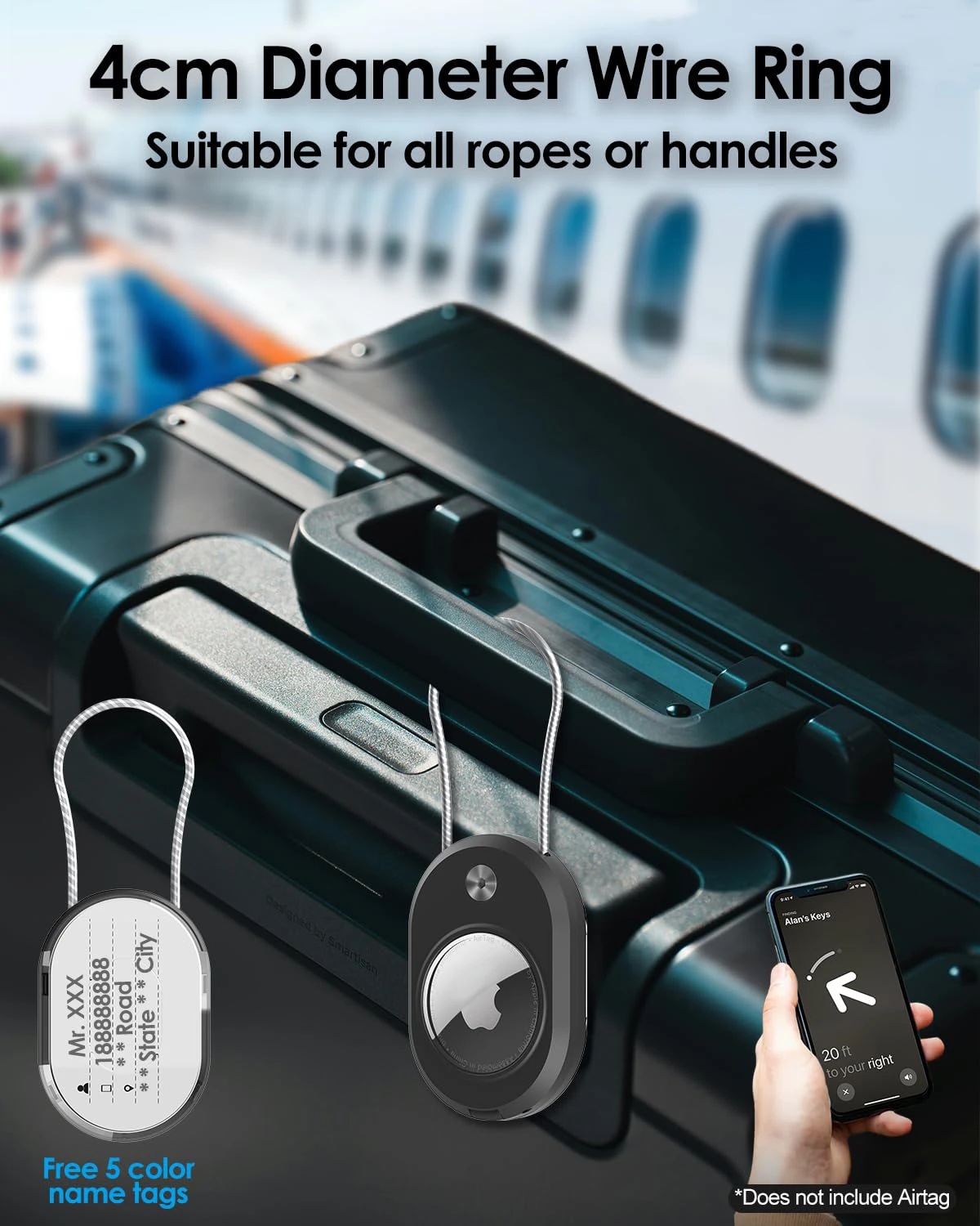 Waterproof Keychain Holder for AirTag Case with Name ID Card Anti-Theft Secure Lock Cover for Travel Luggage Backpack Key