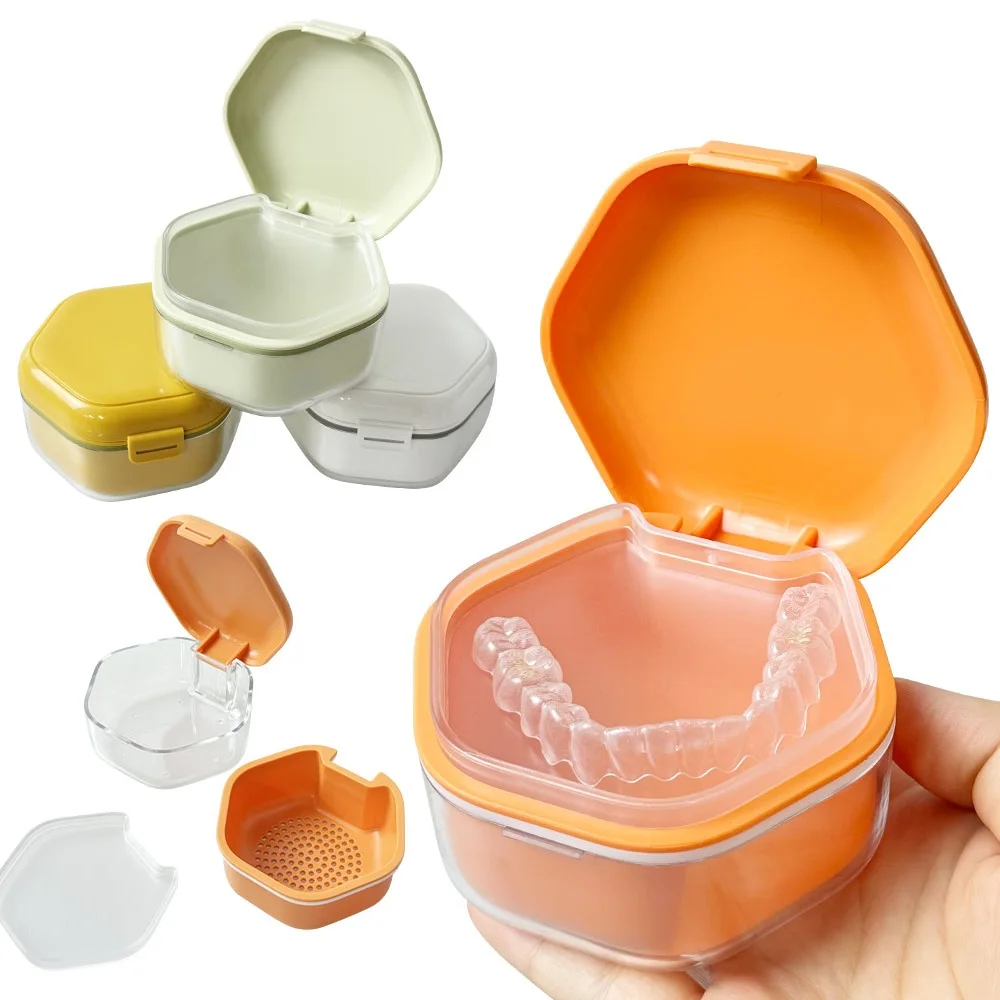 Portable Travel Denture Soaking Box 3 Layers Retainer Storage Case False Teeth Braces Aligner Mouth Guard Oral Hygiene Container