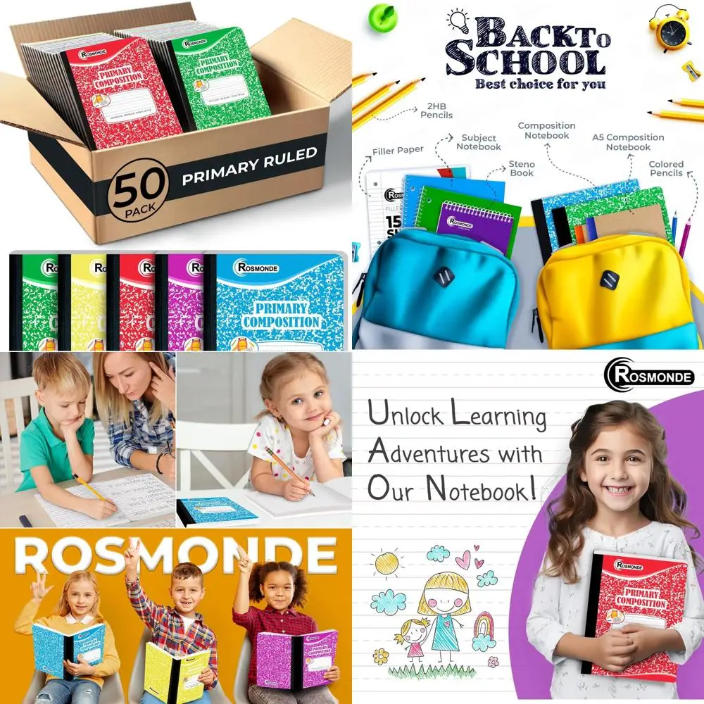 

Набор из 50 тетрадей для начальной школы, 200 страниц, мраморная обложка, прошитый переплет, линованные страницы с точками для письма