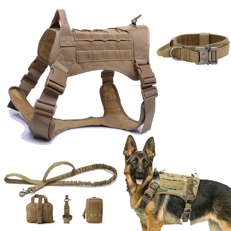 

Военный тактический жилет для собак с поводком и воротником, регулируемый прочный ремень для тренировок, приключений на свежем воздухе и ежедневных прогулок