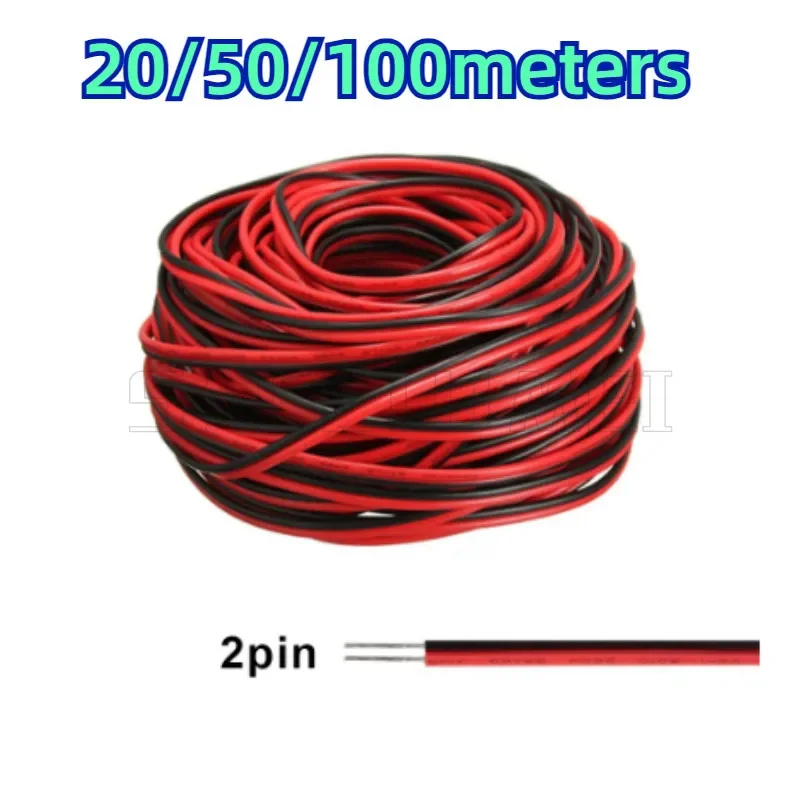 20/50/100M 22awg PVC Insulated Wire 2pin Tinned Copper Cable, Electrical Wire For 5050 3528 LED Strip Extension Wire CB-22AWG-RB
