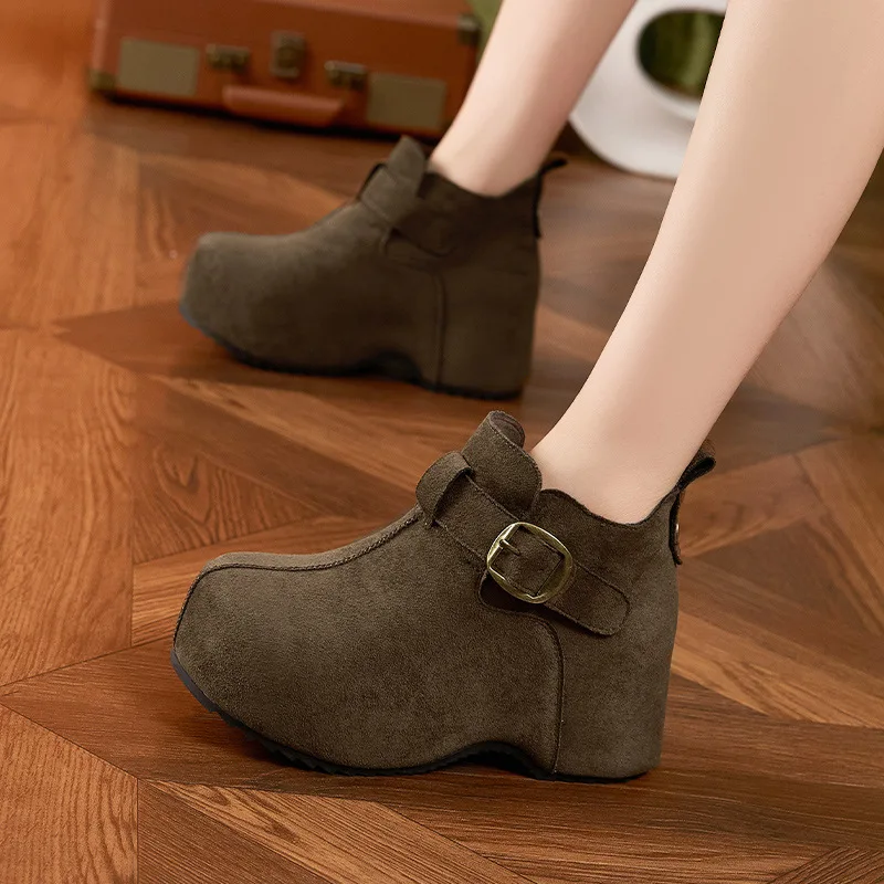 Winter Warm Fleece Lined Shoes Women 6.5cm Thick Platform Slip On High Top Cotton Shoes