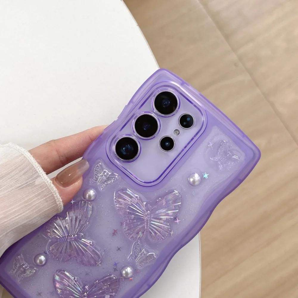 Cute 3D Pearl Butterfly Pendant Case For Samsung Galaxy S25 S24 Ultra S23 S21 FE S22 Plus A15 A13 A14 A35 A33 A24 A55 A56 Cover - náhled 4