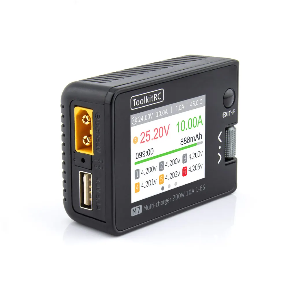 ToolkitRC M7 200W 10A Balance Charger Discharger With ADP100 for 1-6S Lipo Battery Voltage Servo Checker Receiver Signal Test