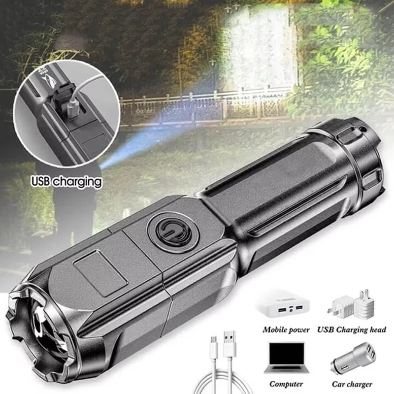 Portable Strong Light Flashlight Rechargeable USB 18650 Waterproof Zoom Fishing Hunting Camping 1 Lumens LED Tactical Flashlight