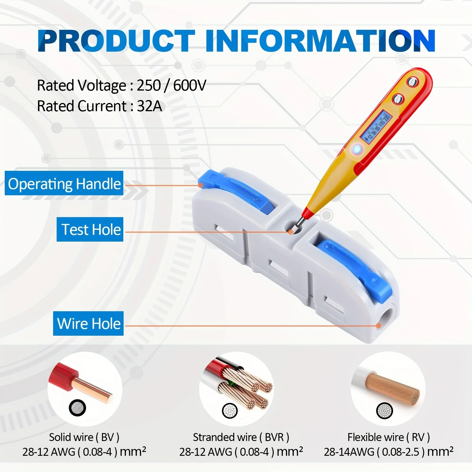 طقم موصلات سلك رافعة للاتصال السريع ، دفع في الربط المضغوط ، وصلات كهربائية ، مضمنة ، 10 من من من من 50 إلى 60