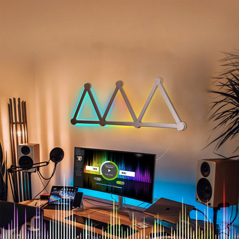 WiFi LED Wall Lights Color Dimmable Smart Music Sync Rhythm RGB Atmosphere Light for GamingRoom Home Wall Decor Light Bars Kit