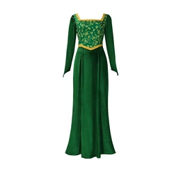 Fiona Costume Fiona Dress Women Long Sleeves Green Velvet Gown Halloweem Outfit