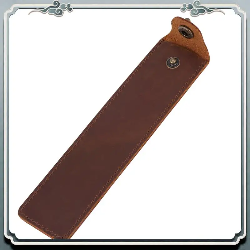 Premium 4X Leather Pen Pouch Holder Single Pencil Bag Pen Case With Snap Button For Rollerball Fountain Ballpoint Pen-Brown
