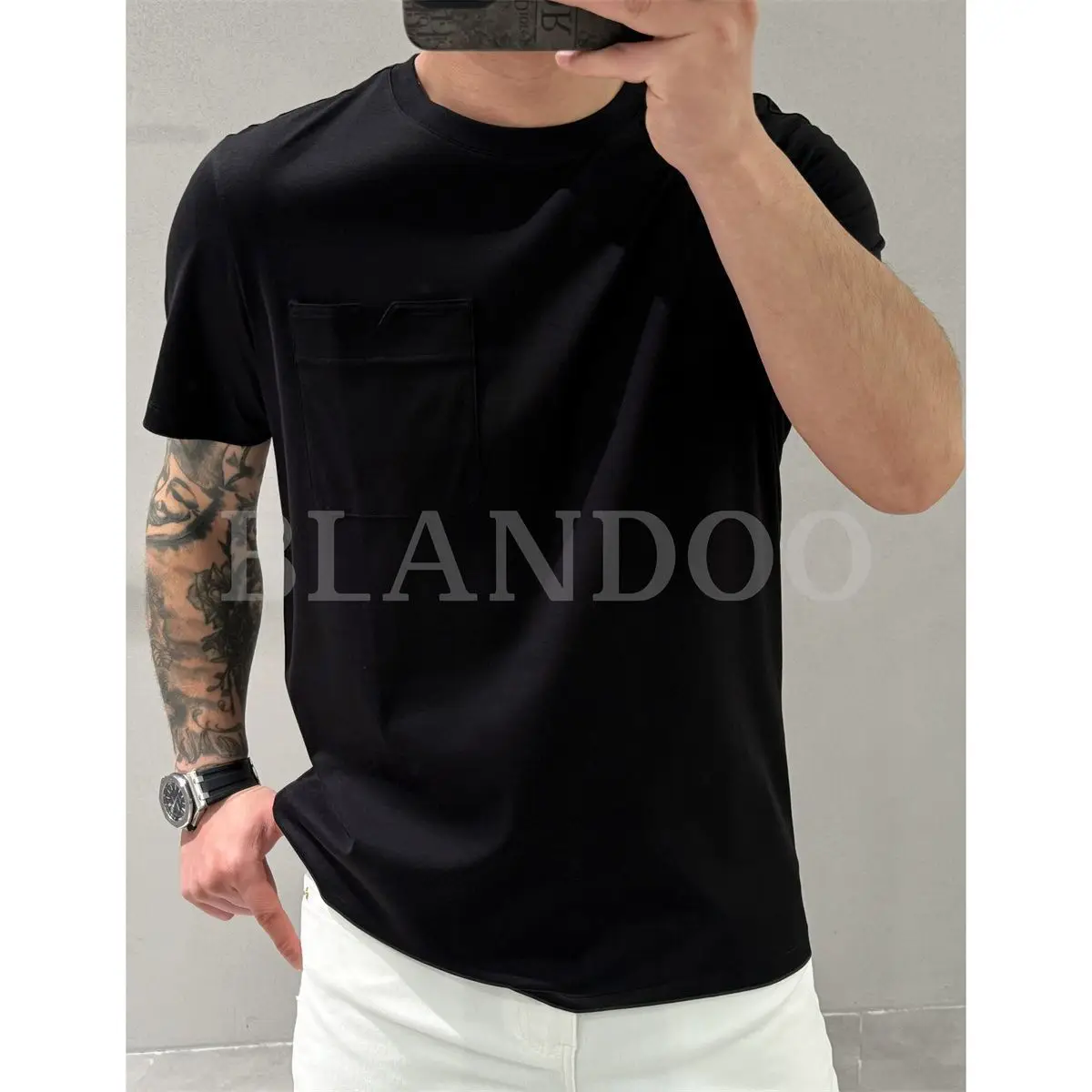 الرجال الصيف بسيط بلون تنوعا جيب تصميم الجولة الرقبة تي شيرتات قصيرة الاكمام قمة الموضة وسيم تي شيرت رجالي رجل #6