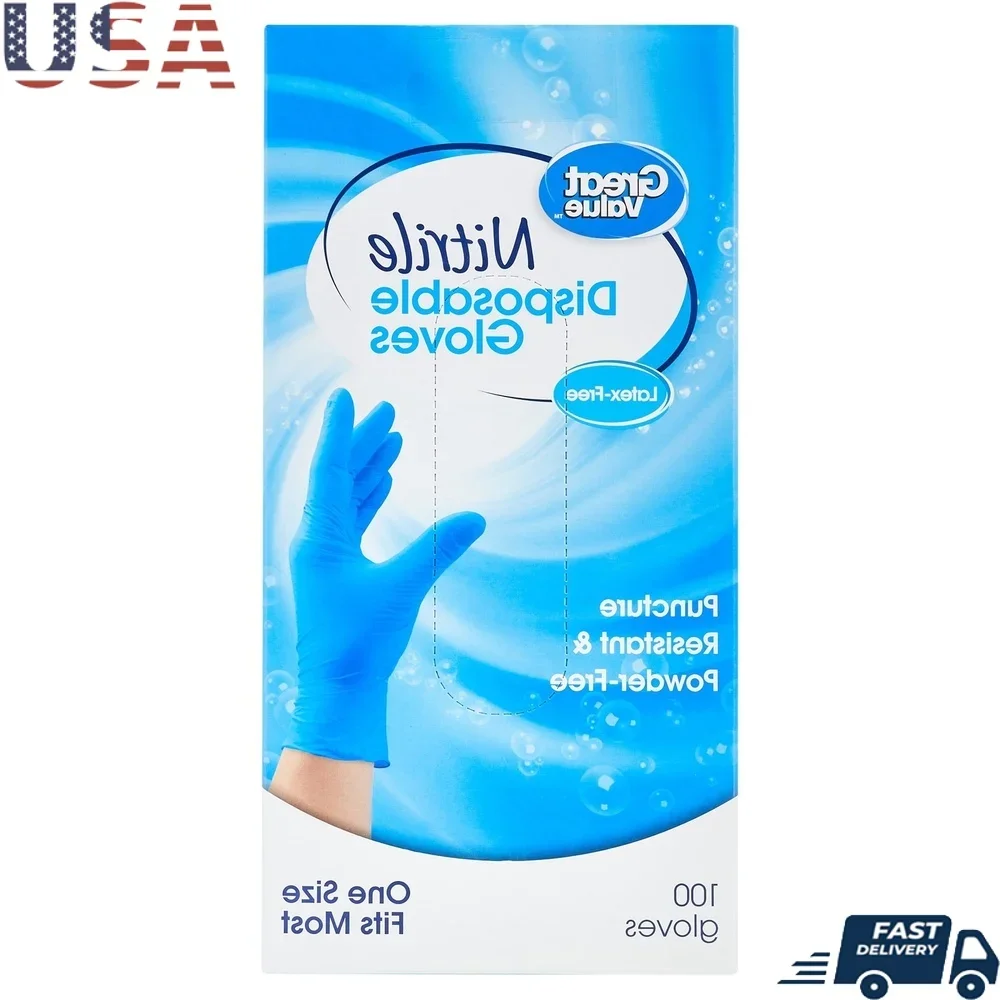 

Nitrile Disposable Gloves Latex Free Powder Free Puncture Resistant 100 Pack Multi Purpose Cleaning Gardening Pet Care Hand