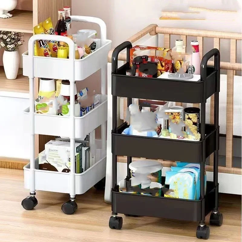 3/4 Tier Mobile Storage Rack Trolley Organizer With Wheels Plastic Kitchen Organizers Household Cart Mobile Trolley Bookshelf