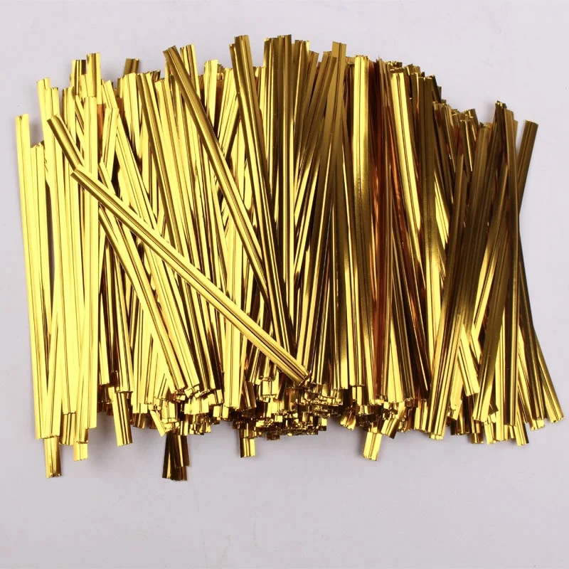 800 pz 6/8/10 cm Oro/argento Metallico Twist Ties Filo di Tenuta Filo Vincolante Per Lecca-lecca di Plastica Sacchetti di Caramelle Regali Del