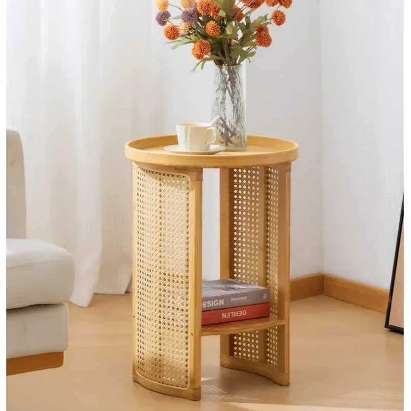 Rattan Coffee Table Living Room Sofa Side Table Bedside Side Cabinet Creative Round Tea Table Balcony Small Table Corner Table