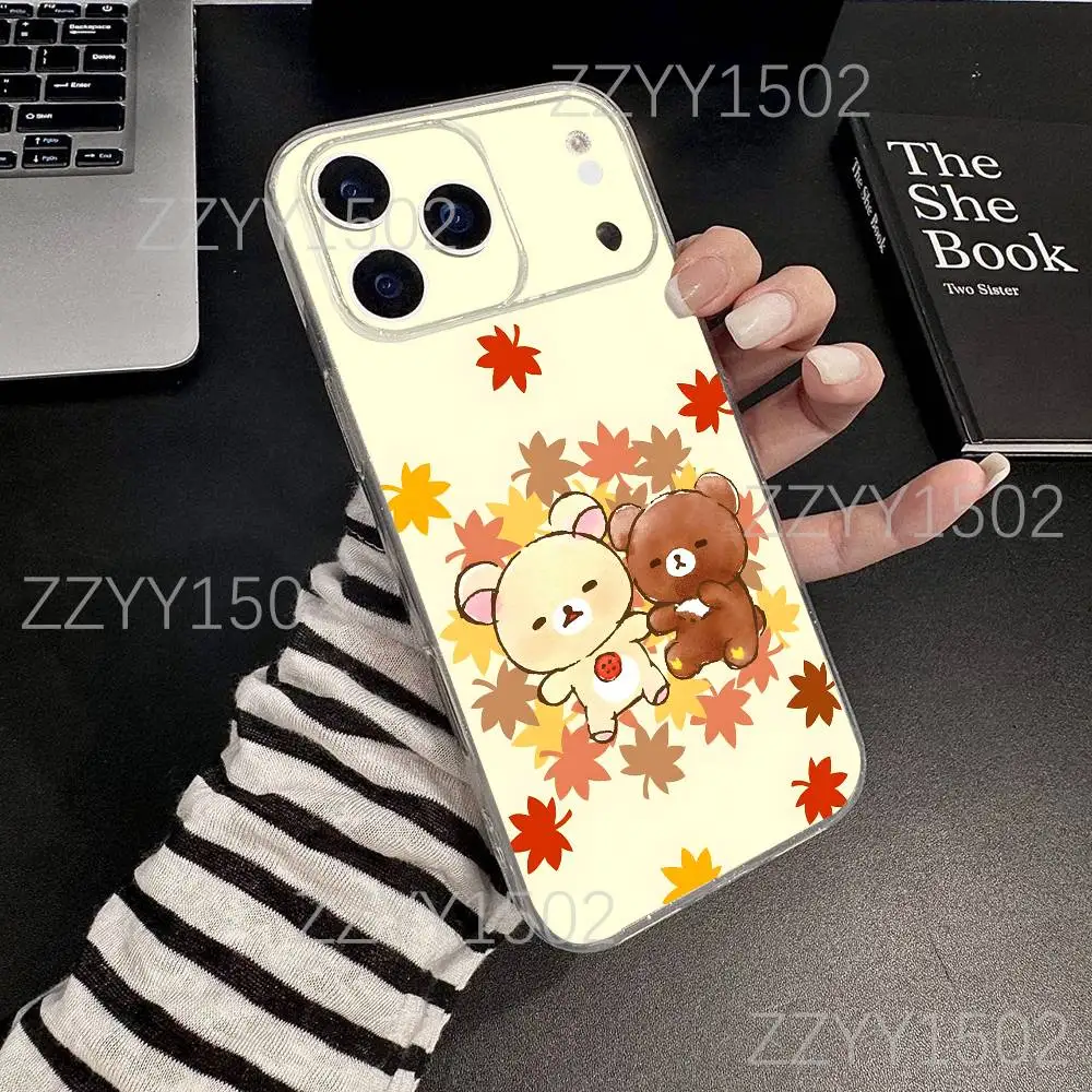 Capa de telefone fofa de urso r-rilakkuma para iphone 17,16,15,14,13,12,11 pro, max, plus, x,xs, xr, se4, e mini transparente macio