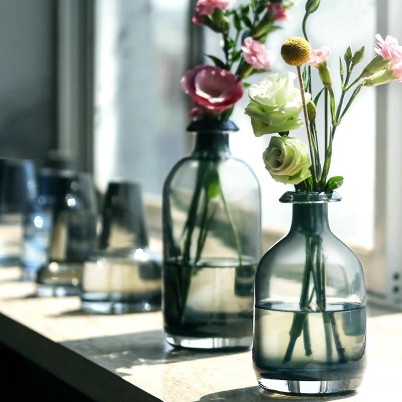 

Nordic Colored Transparent Glass Vase Modern Hydroponic Flower Arrangement Home Dining Table Living Room Decoration Simple