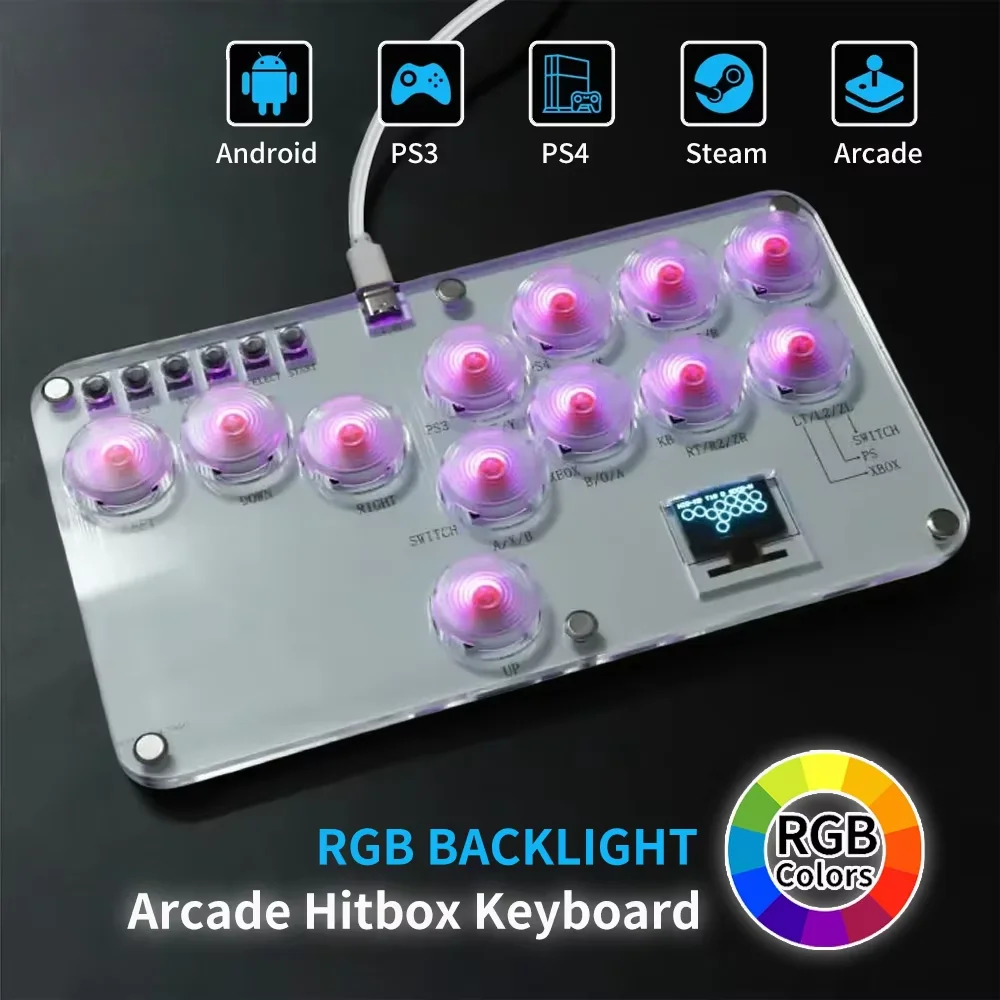 Arcade Hitbox Controller Fight Stick Joystick Hitbox Controller RGB-Tastatur für Xbox/PS4/PS5/Switch/Steam Arcade Fighting