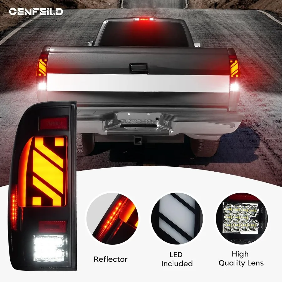 مجموعة مصابيح خلفية LED + مصباح بضائع الفرامل الثالث الثالث مناسب لسيارة Ford F250 F350 Super Duty 1999-2007، ضوء إيقاف خلفي عالي التركيب Ta