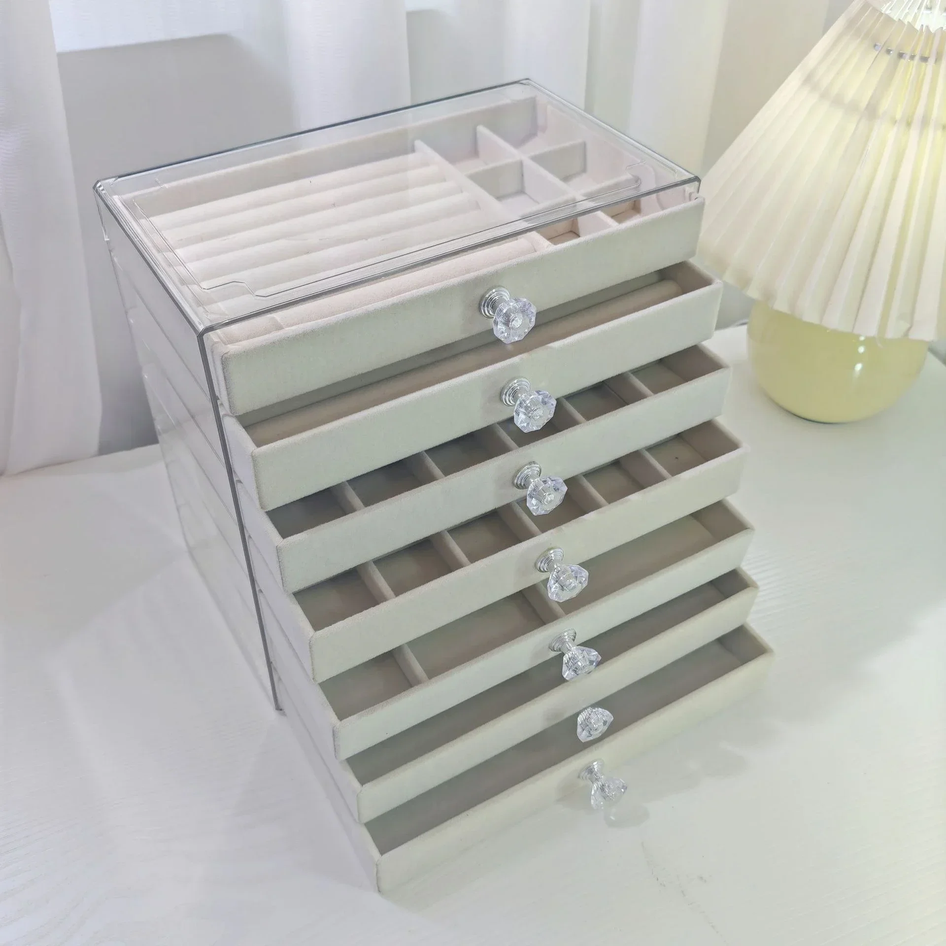 

Прозрачный 7-уровневый ящик из ПЭТ, шкатулка для драгоценностей для серег, ожерелий, колец, хранения и аксессуаров, подставка-органайзер