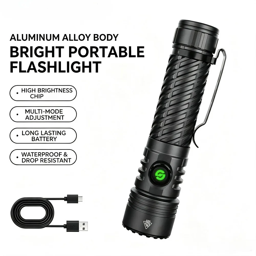 Aluminum Reflector Cup Rechargeable Flashlight High Power Super Bright Long Distance Flood Torch for Outdoor Lighting