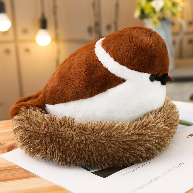 Suave Adroable realista pájaro relleno Animal gorrión juguetes de peluche con nido esponjoso juguetes suaves