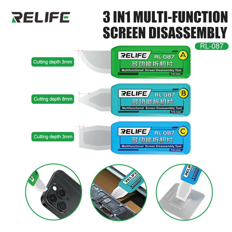 RELIFE RL-087 3 in 1 Multifunctional Screen Disassembly  Blade Tool Set  for Mobile Phone Screen Curved Screen edge Repair tools