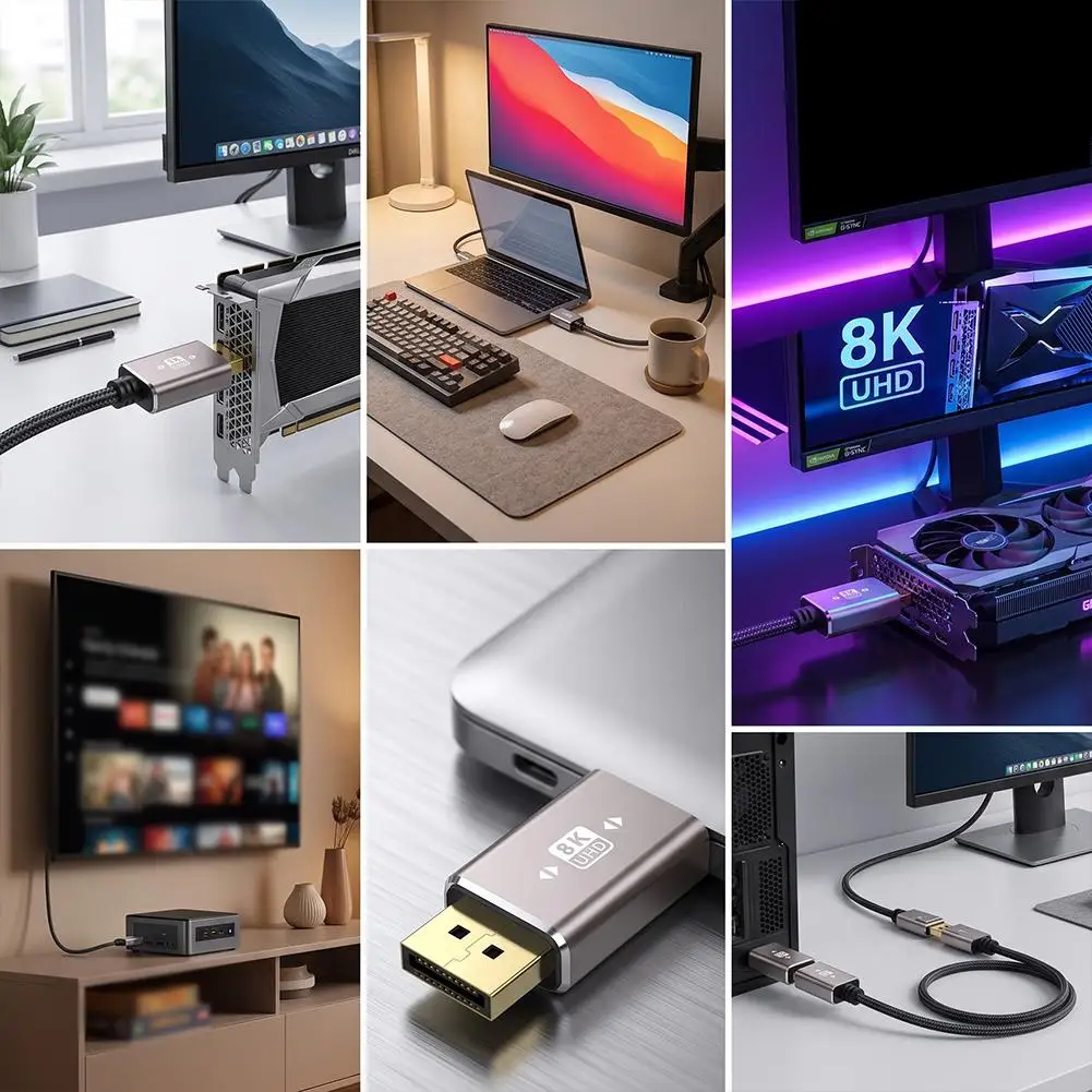 DisplayPort DP 1 4 Adapter 8K 60Hz Ultra HD Video Converter Gold Plated Connector Male Female Female Extension for PC Monitor