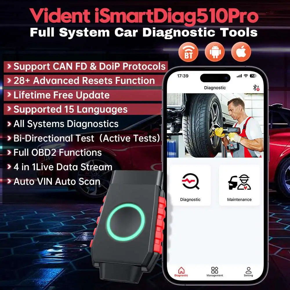 Vident iSmartDiag510 PRO All System Diagnostic Tool 28+ Reset Function Bi-directional Control Tool DOIP & CANFD