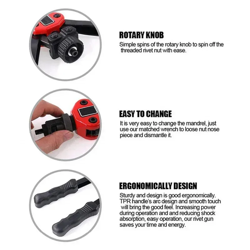 

Набор из 100 плоских заклепочных гаек с 1 ручным пистолетом для установки заклепок и вставками BT606, ручной заклепочник, инструмент для заклепок-гайок