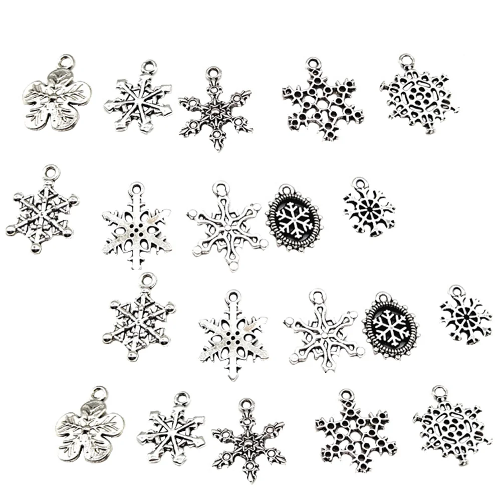 

20pcs Snowflake Pendants Alloy Charms Xmas DIY Decorations Jewelry Making Accessories Christmas Theme Necklace Bracelet