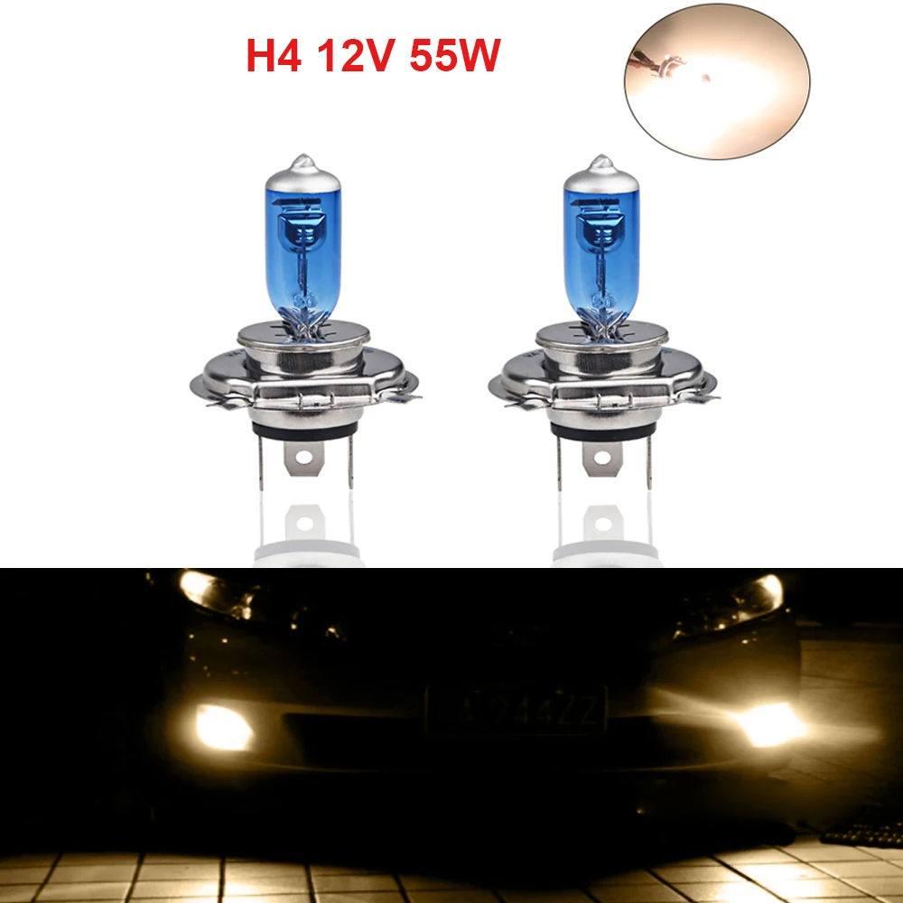 

2PCS Halogen Bulb Car Headlight Lamp H4 Halogen White Light Lamp H4 12v 60 55w 6000k Universal Car Bulbs Car Headlight Bulbs