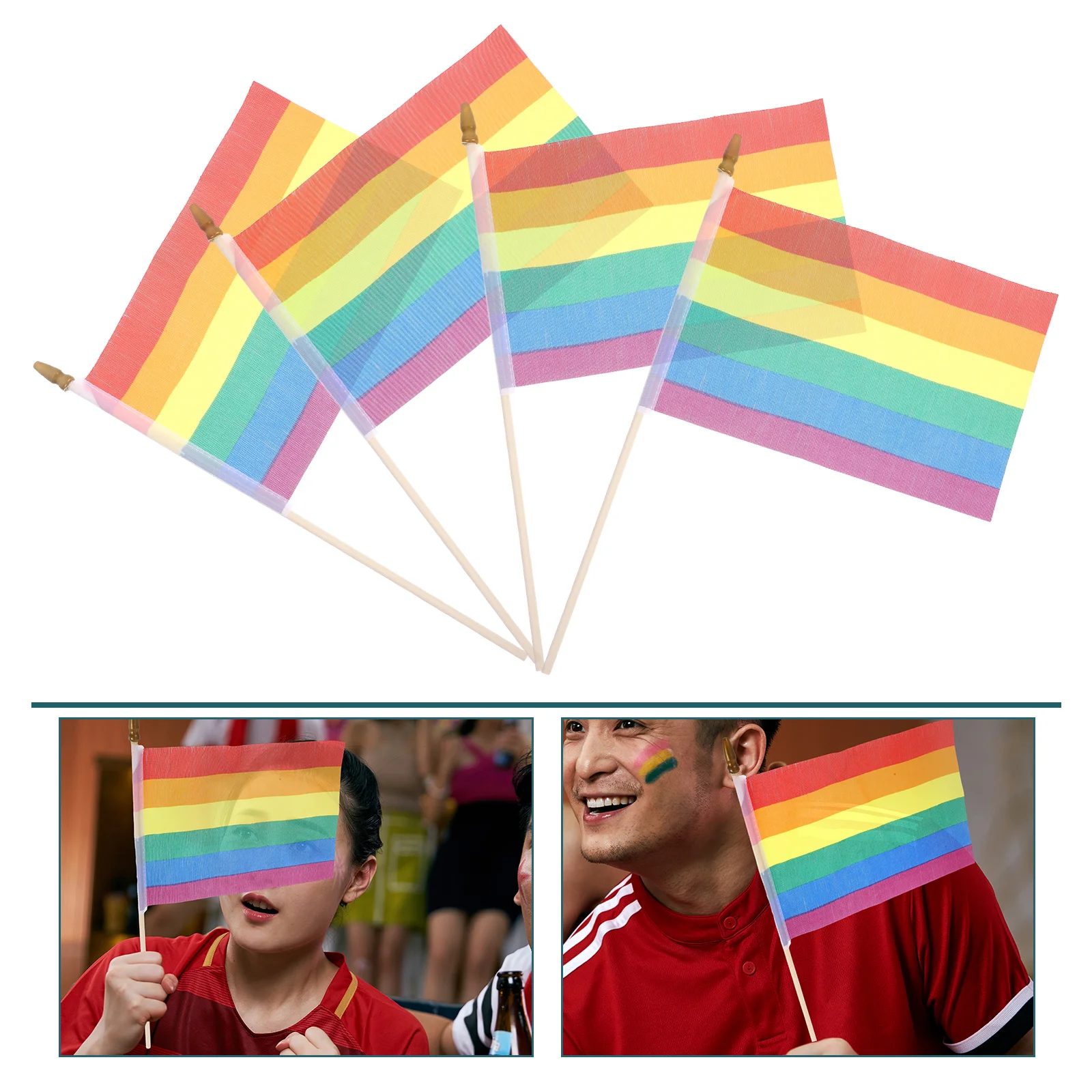 10 個レインボーハンドヘルドフラグ耐久性のあるポリエステルプライド LGBTQ 装飾パレードパーティーお祝い屋外ミニサイズ
