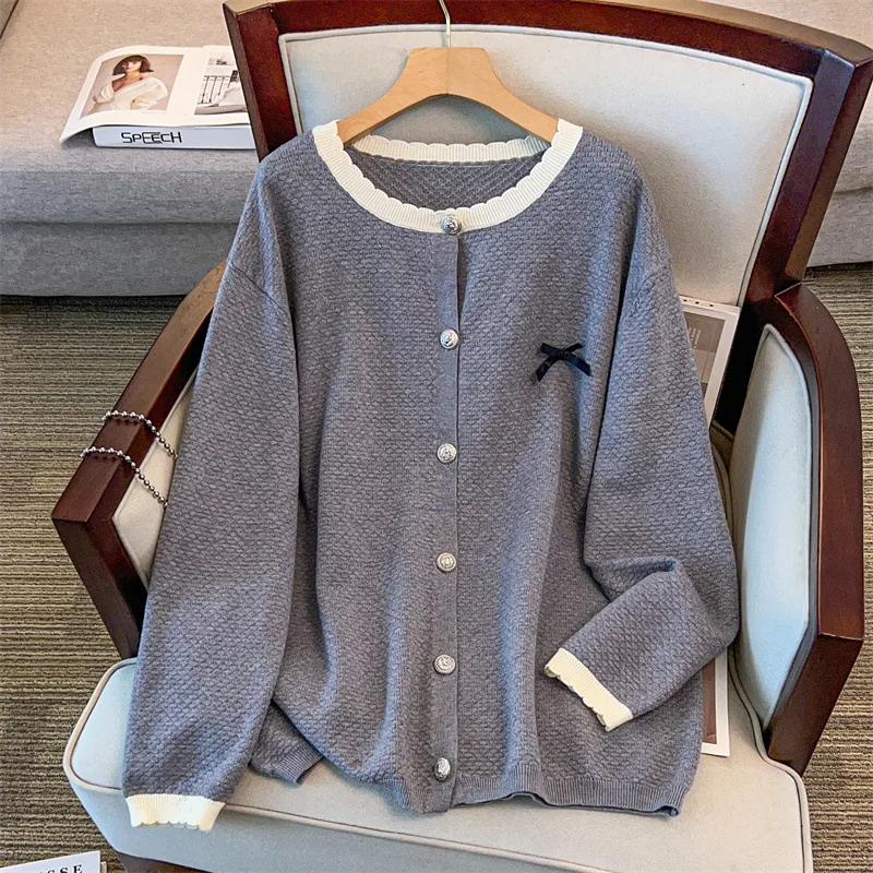 170 kg Übergröße Damen Büste 160 Herbst Winter Lose langärmelige kontrastierende Strickjacke gestrickt 4XL 5XL 6XL 7XL 8XL 9XL