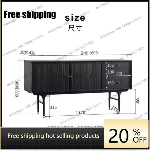 JJ Nordic retro style dining side cabinet modern simple storage decoration wall storage tea cabinet