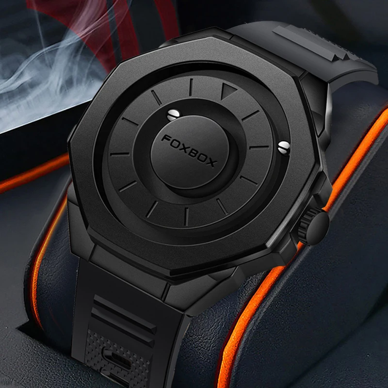 FOXBOX Men Watch Top Brand Luxury Scrolling Pointer Magnetic Force Quartz Wrist Watch For Men Fashion Sports Waterproof Watches