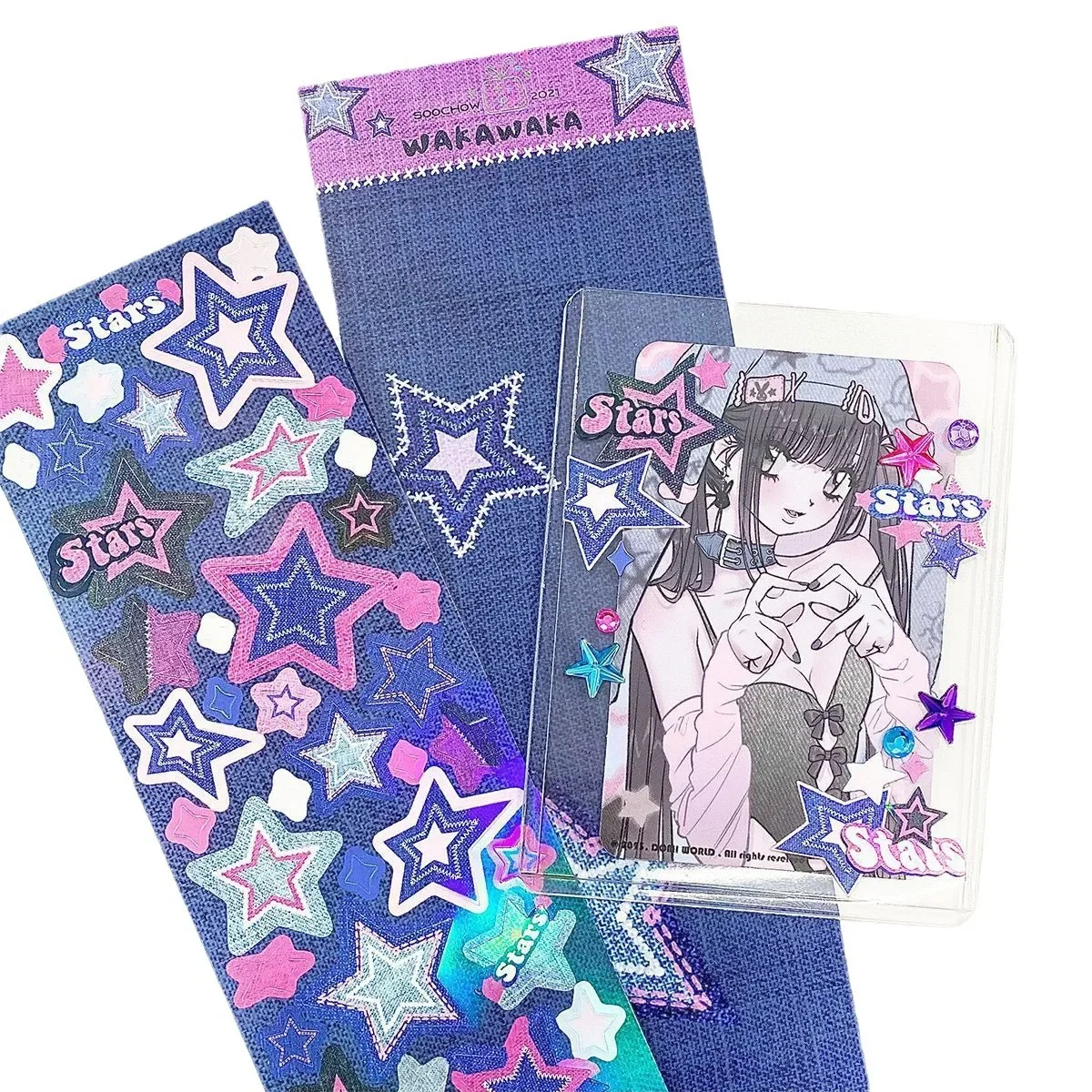 Koreański styl Śliczne naklejki do czasopism Gorąca dekoracja Toploader Materiał do scrapbookingu Kawaii Star Holograficzna pieczęć Deco