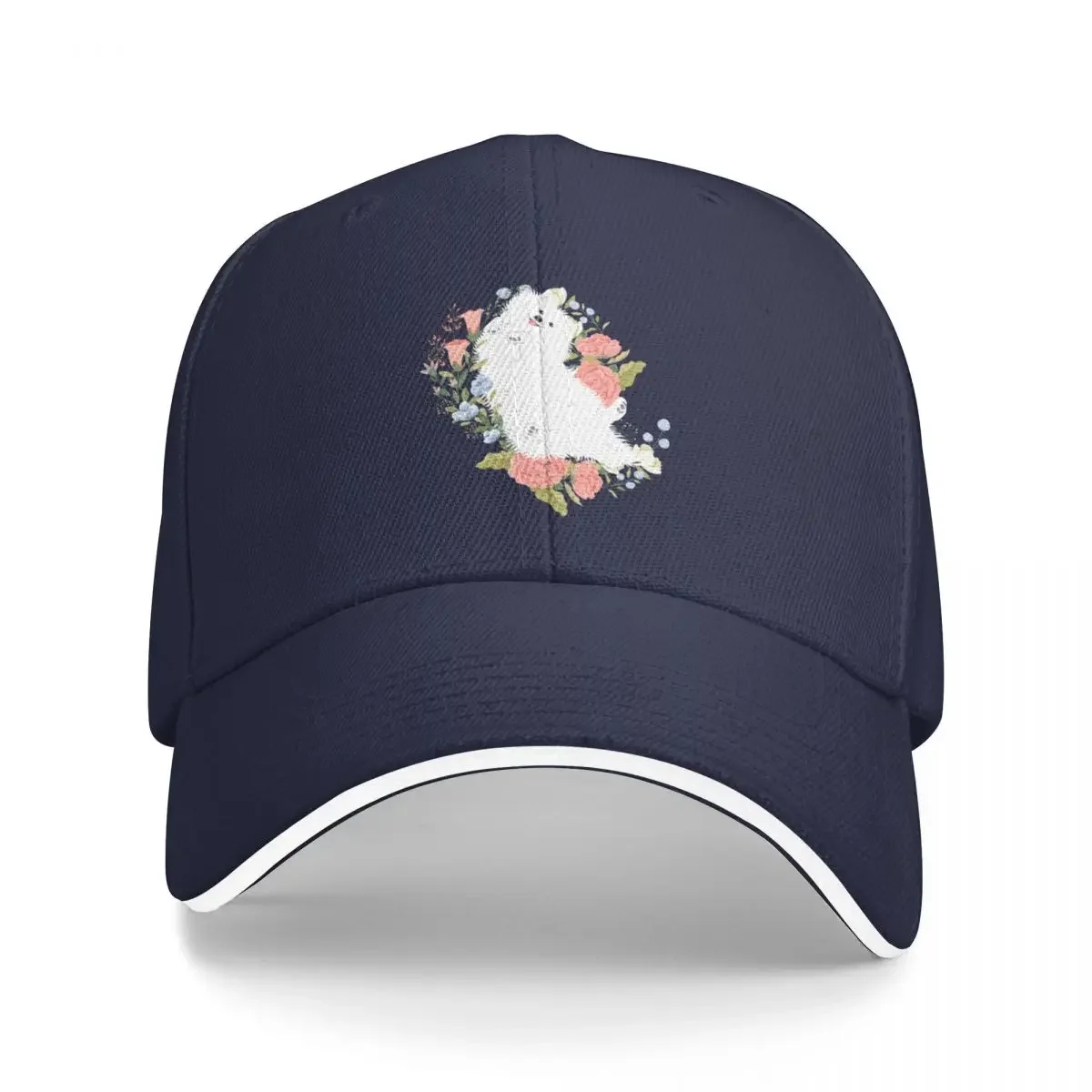 American Eskimo Dog and Flowers - Purple Background Baseball Cap Sunscreen Dropshipping Hood Male Men Hat Women'S