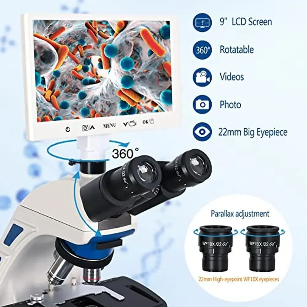 Trinocular Compound Microscope Kit LCD Display 9