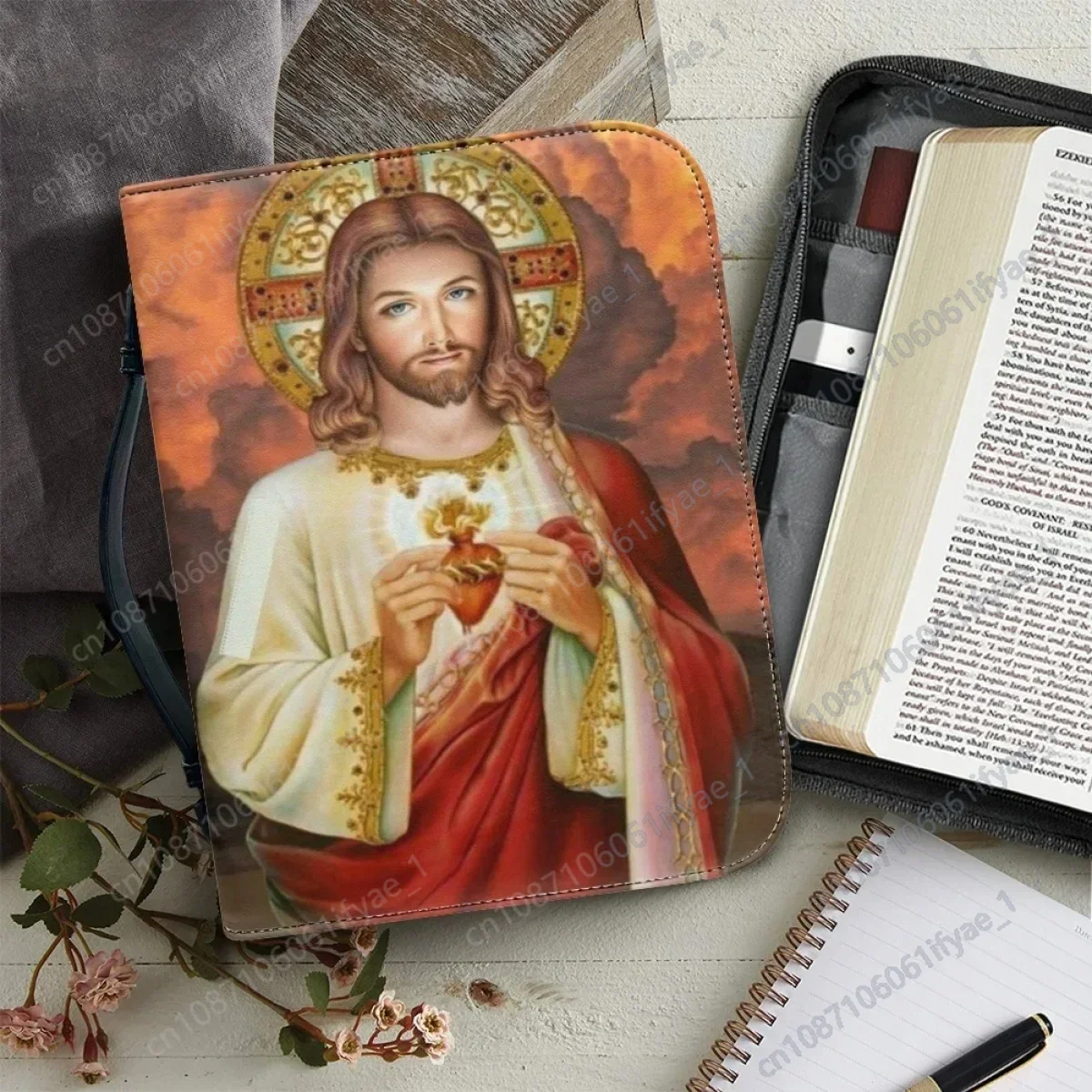 Jesus Printing Bible Carrying Case for Women Handbags Zippered Handle Bible Case with Pockets Exquisite Bible Cover Case Gift