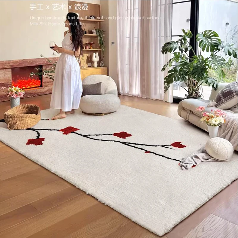Chinese Style Red Flower Living Room Carpet Sofa Coffee Table Rug Bedroom Modern Carpet Home Decoration Floor Mat