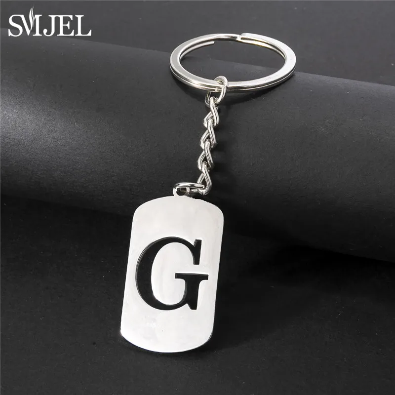 Cool Stainless Steel A-Z Letters Keychain Men Wallet Charms 26 Initials Alphabet Pendant Key Chain Ring Party Jewelry Gift