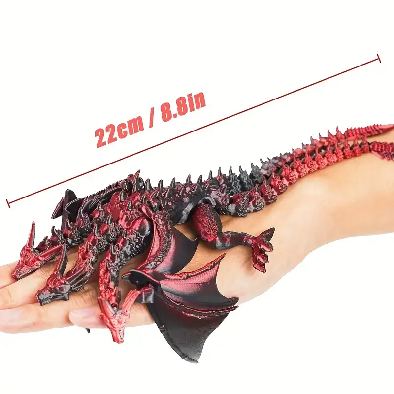 3D Printed Three-Headed Dragon Toy, Articulated Dragon Fidget Toy, Mythical Creature Desk Decor