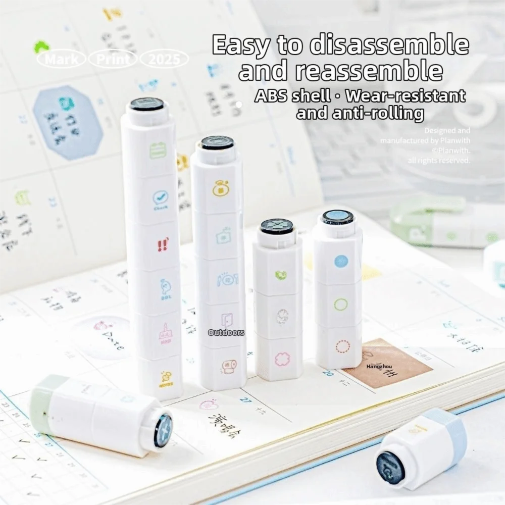 Cute Cartoon To Do List Journal Stamp Detachable 6 Patterns Seal Pen Portable Self-ink Diary Seal Kids Gift School Stationery