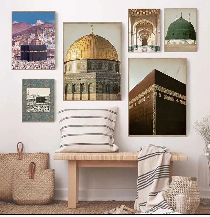 Masjid An-Nabawi Masjid Al Haram Masjid Al Aqsa Poster Leinwanddruck Islamische Wandkunst Muslimische Dekoration für Wohnzimmer und Zuhause