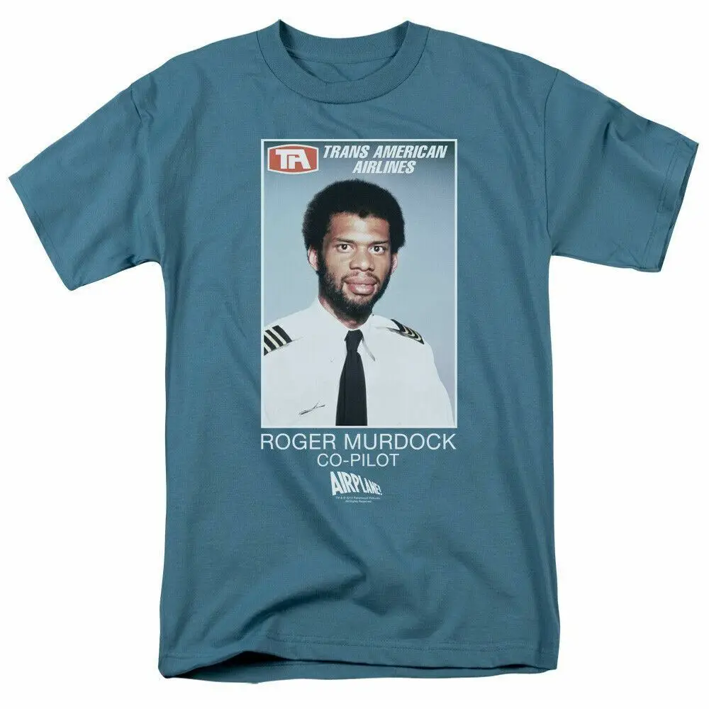 

Airplane Roger Murdock T Shirt Mens Licensed Classic Movie Tee Slate