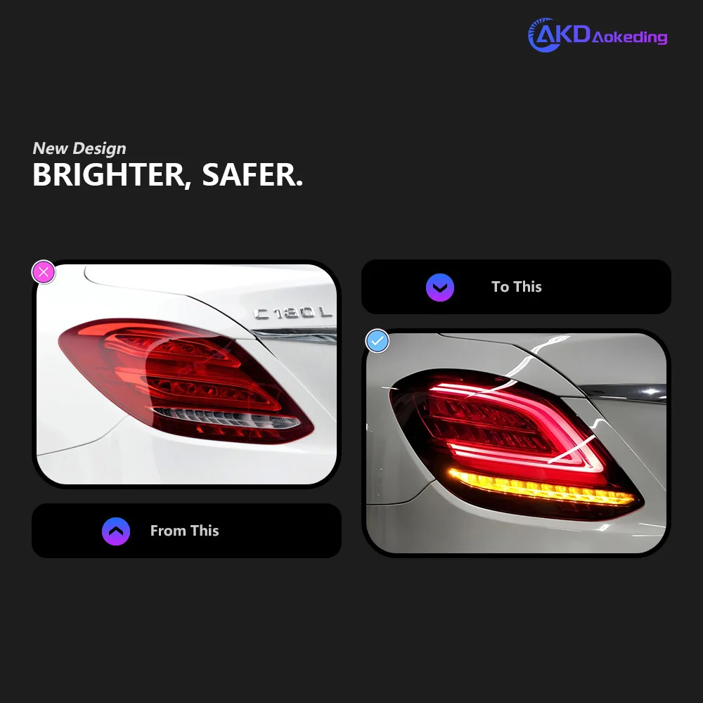 Car Lights for Benz W205 LED Tail Light 2014-2020 C180 C200 C260 C300 Stop Lamp Brake Signal DRL Reverse Automotive Accessories