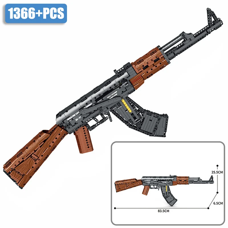 Military Series 1366pcs Automatic Rifle AK47 Model Can Shoot Bullet Weapon Building Blocks MOC Gun Bricks Toys Gift For Children