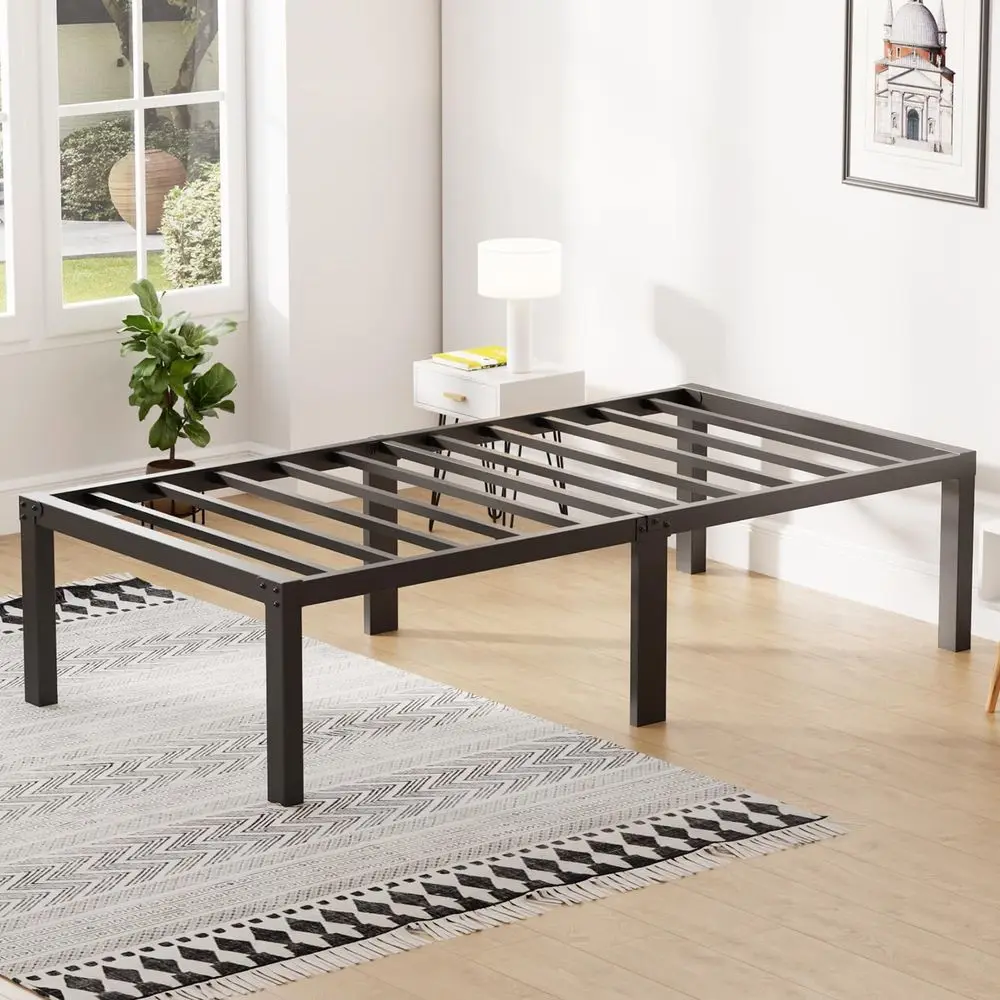 

18 Inch High Metal Platform Bed Frame with Slats, No Box Spring Needed, Heavy Duty, Noise-Free, Easy Assembly, Under-Bed Storage