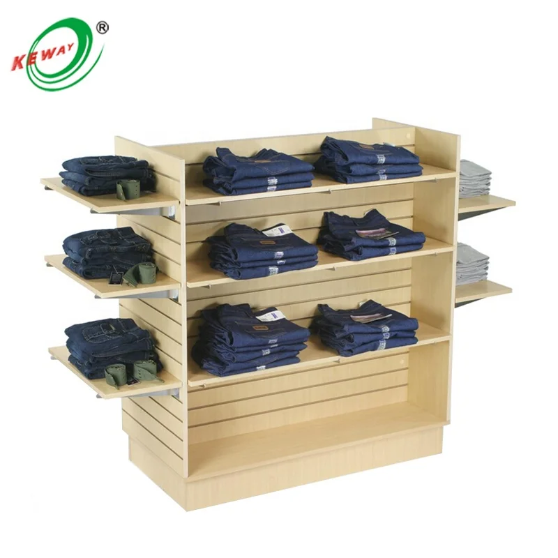 Custom. keway customized Maple melamine slatwall merchandising panels MDF decorative display shelf stand rack for clothing retai