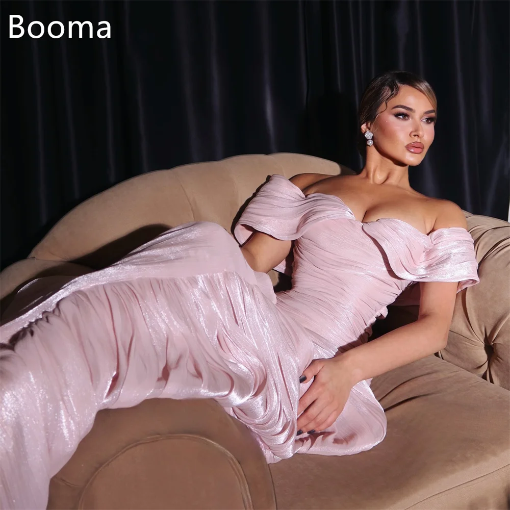 

Booma Elegant Pink Off The Shoulder Mermaid Shiny Dresses Formal Party Gowns for Women Simple Pleat Prom Gown Customize 2025